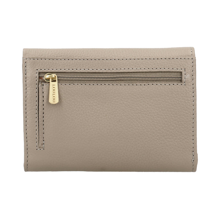 Achterkant van de LouLou Perie Fleur portemonnee in de kleur taupe #kleur_taupe