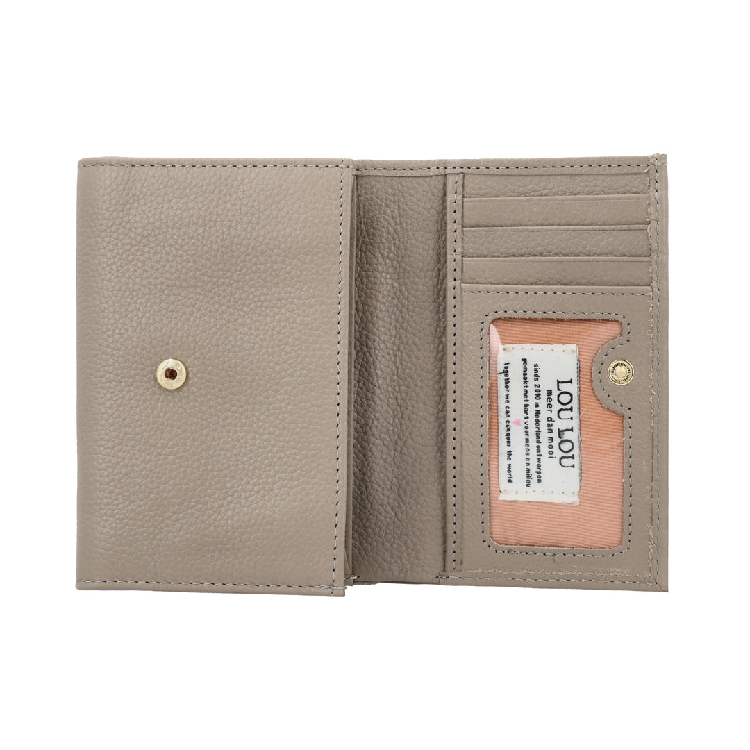 Binnenkant van de LouLou Perie Fleur portemonnee in de kleur taupe #kleur_taupe