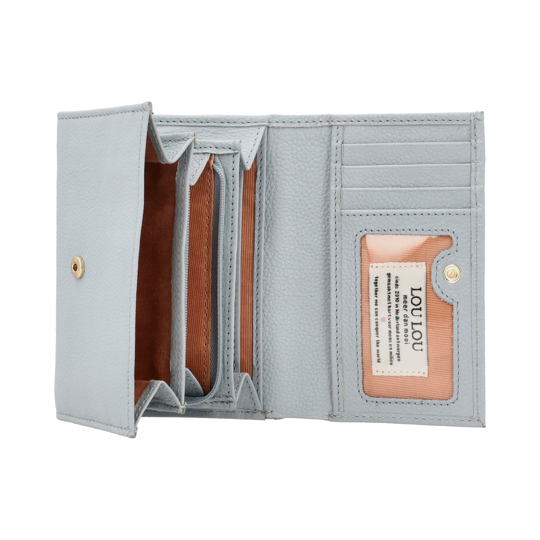 Binnenkant van de LouLou Perie Fleur portemonnee in de kleur blue-aura #kleur_blue-aura