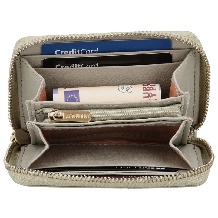 Binnenkant in gebruik Lou Lou petite emlie dames portemonnee fog #kleur_fog