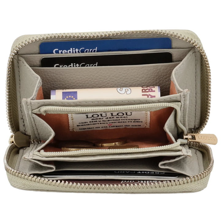 Binnenkant in gebruik Lou Lou petite emlie dames portemonnee fog #kleur_fog