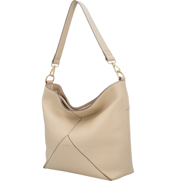 Voorzijde van de LouLou Sabine beige leren shopper #kleur_beige