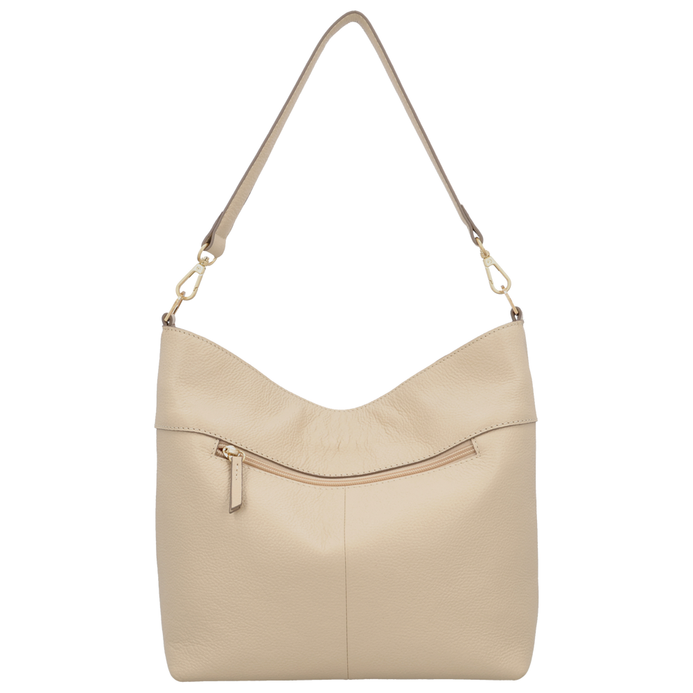 Achterkant van de LouLou Sabine beige leren shopper #kleur_beige