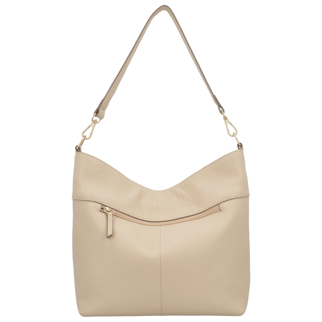 Achterkant van de LouLou Sabine beige leren shopper #kleur_beige