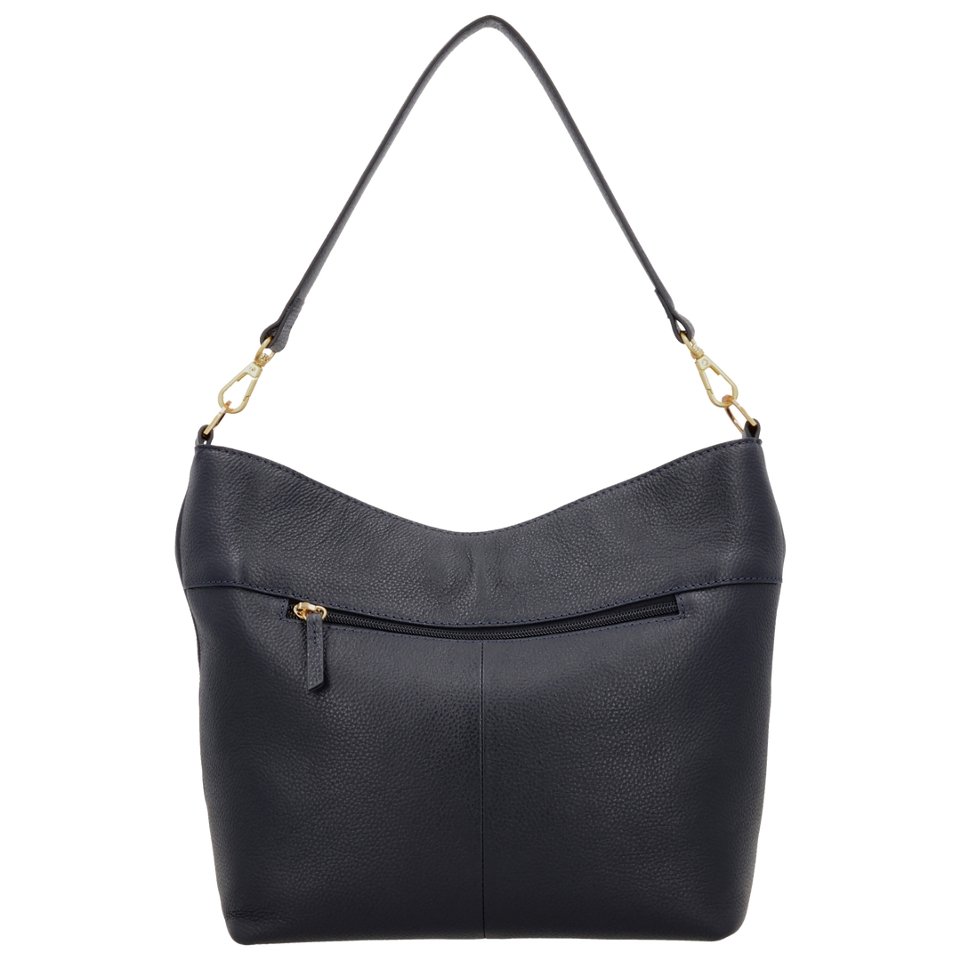 Achterkant van de LouLou Sabine navy leren shopper #kleur_navy