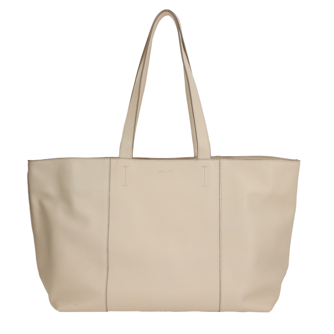 Voorkant van de LouLou Beige Valerie leren shopper #kleur_beige