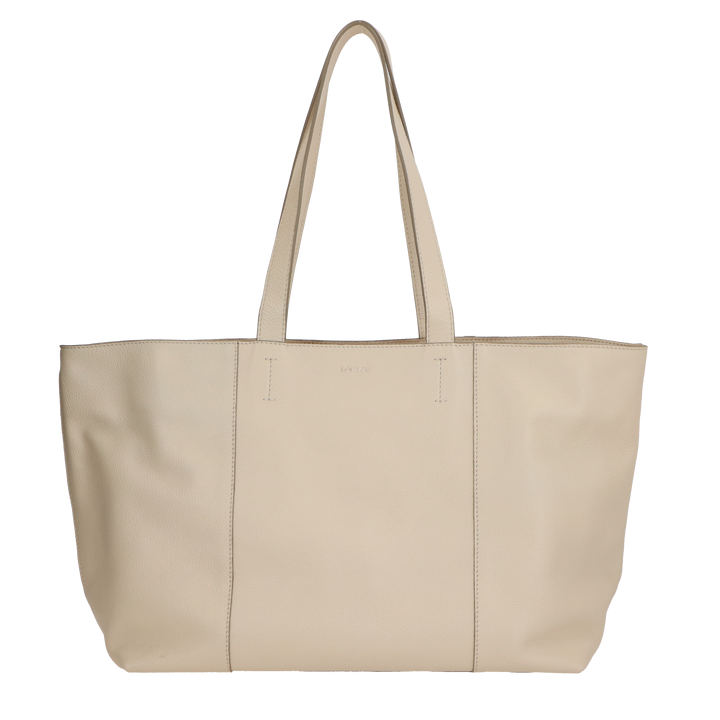 Voorkant van de LouLou Beige Valerie leren shopper #kleur_beige