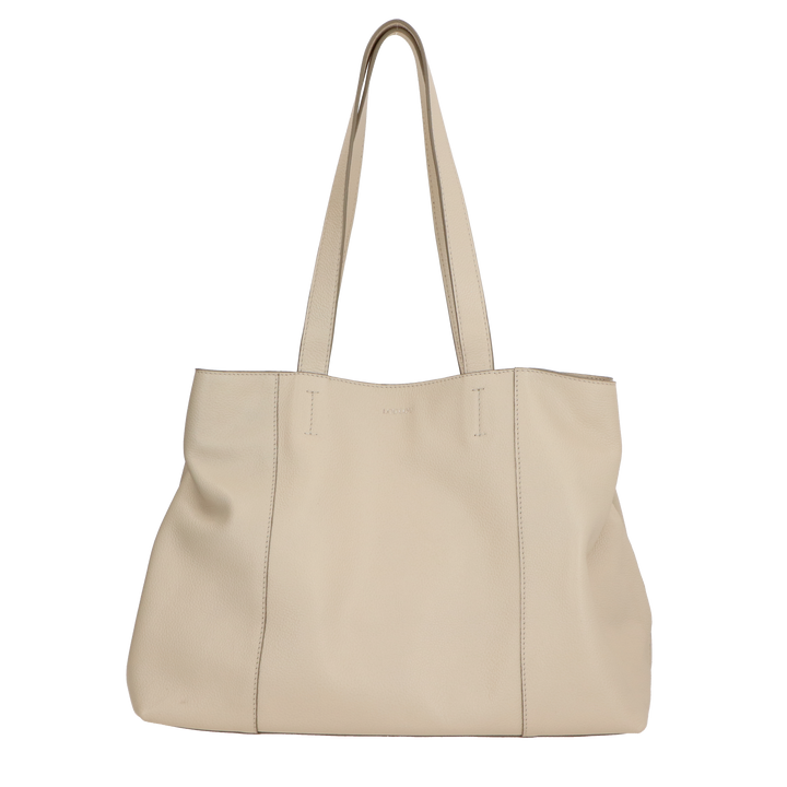 Voorkant van de LouLou Beige Valerie leren shopper #kleur_beige