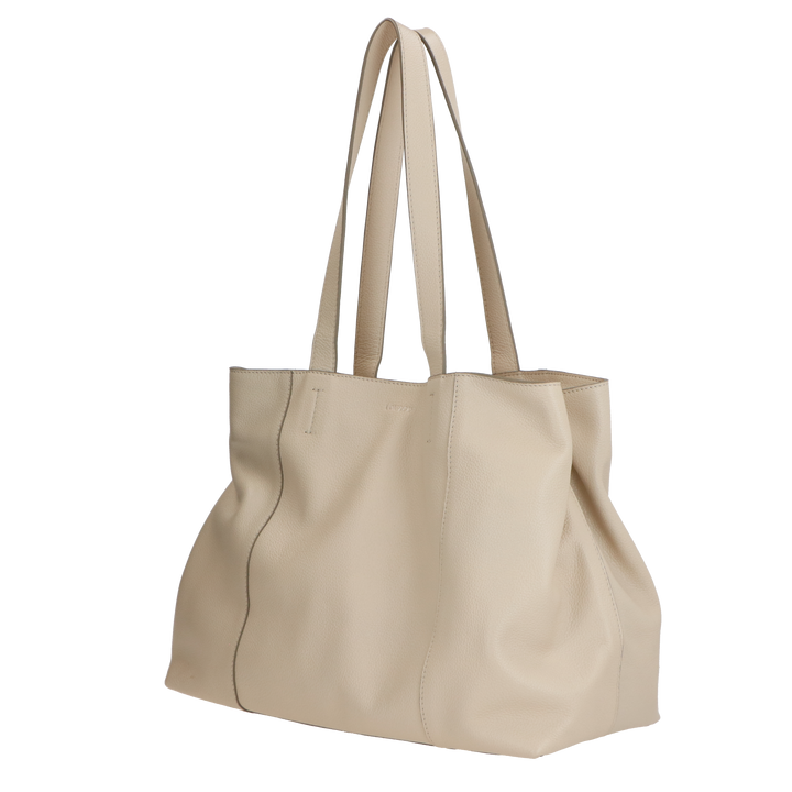 Voorzijde van de LouLou Beige Valerie leren shopper #kleur_beige