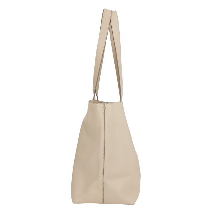 Zijkant van de LouLou Beige Valerie leren shopper #kleur_beige