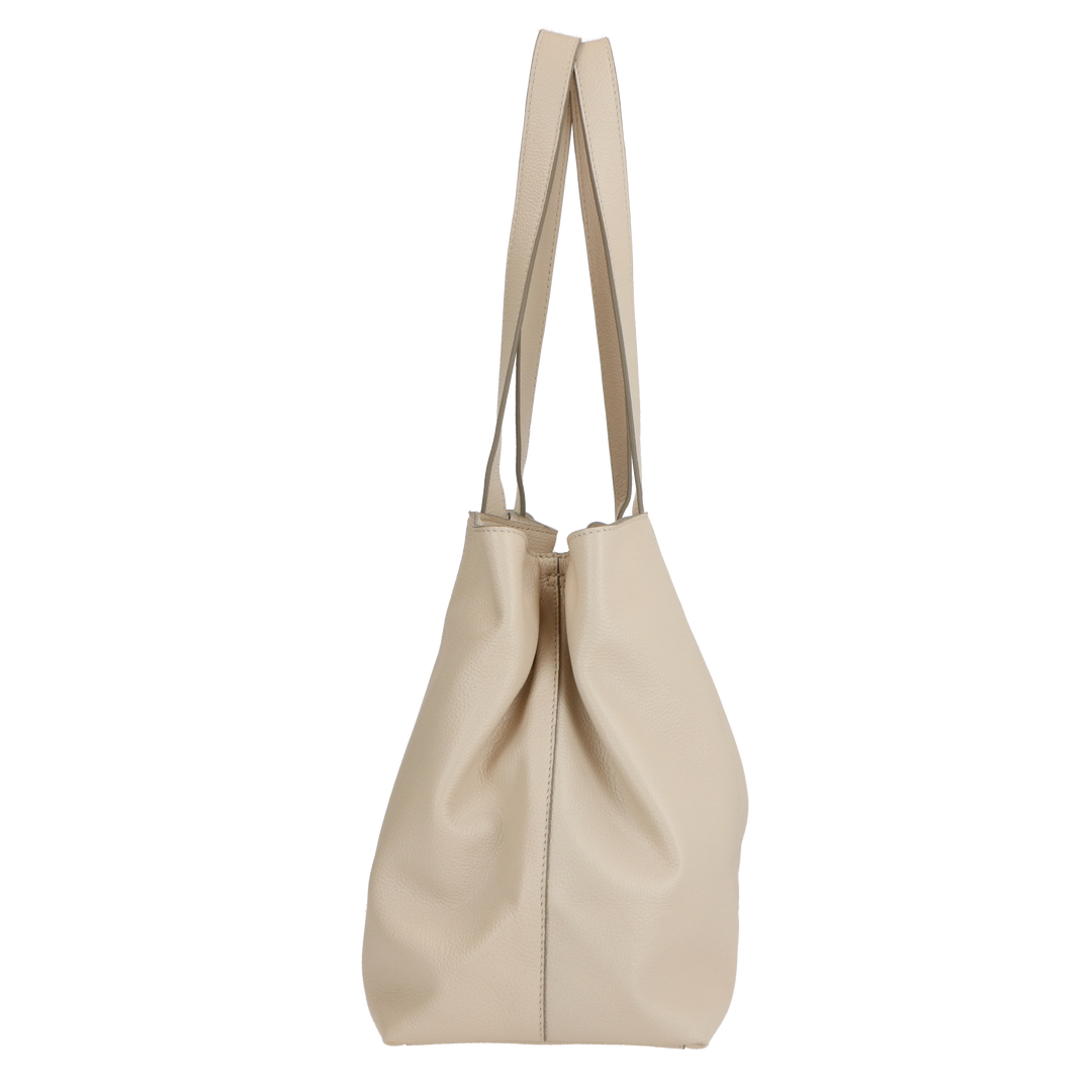 Zijkant van de LouLou Beige Valerie leren shopper #kleur_beige