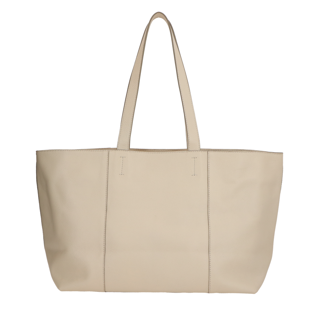 Achterkant van de LouLou Beige Valerie leren shopper #kleur_beige