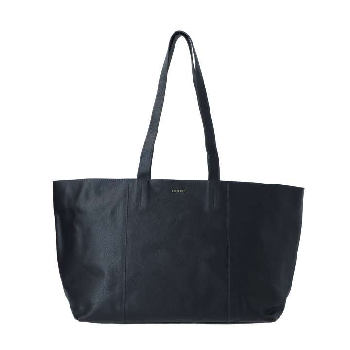 Voorkant van de LouLou navy Valerie leren shopper #kleur_navy