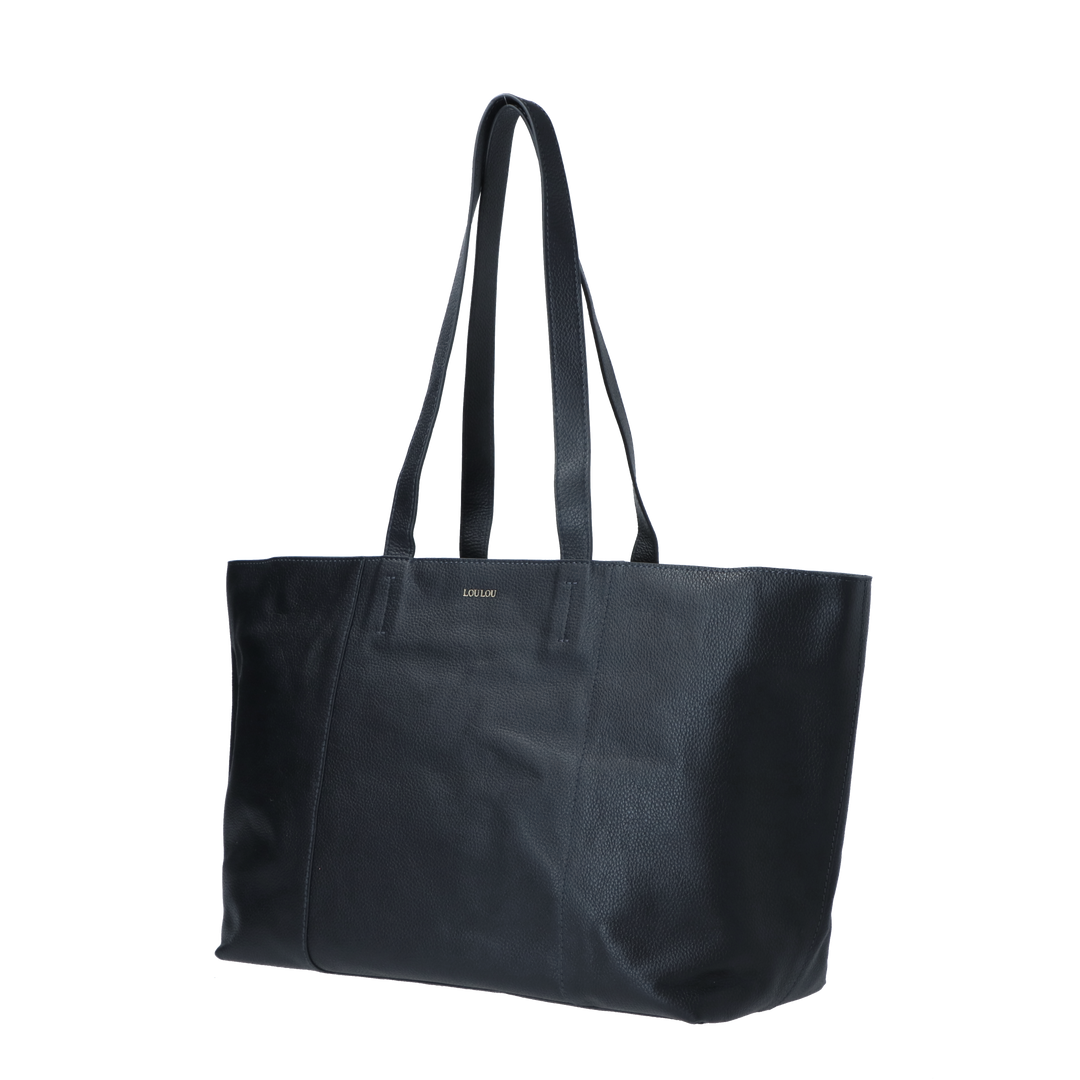 Voorzijde van de LouLou navy Valerie leren shopper #kleur_navy