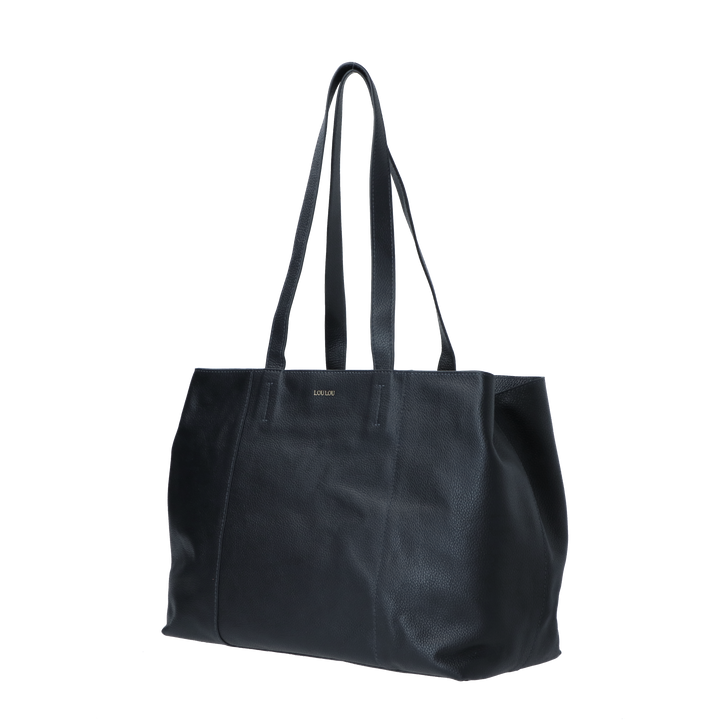 Voorzijde van de LouLou navy Valerie leren shopper #kleur_navy