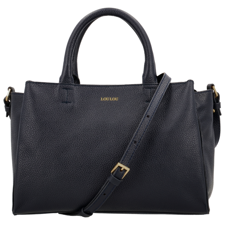 Voorkant van de LouLou Vera Navy leren handtas #kleur_navy