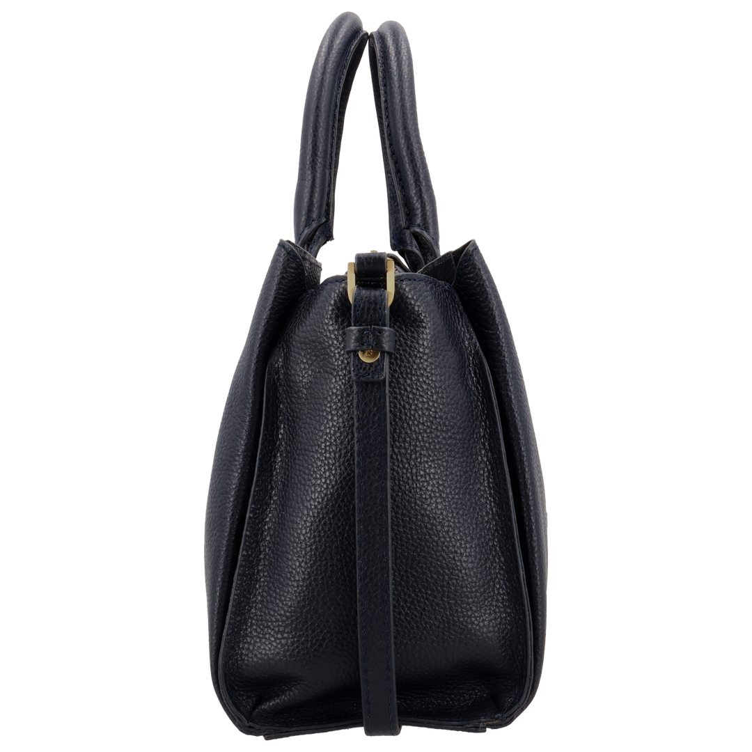 Zijkant  van de LouLou Vera Navy leren handtas #kleur_navy