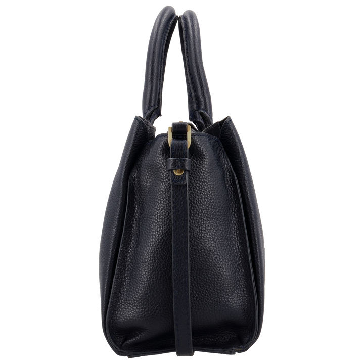 Zijkant  van de LouLou Vera Navy leren handtas #kleur_navy