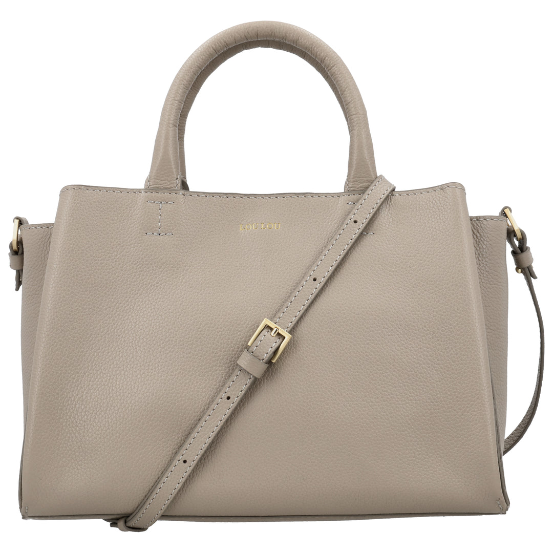 Voorkant van de LouLou Vera crossover tas in het taupe #kleur_taupe