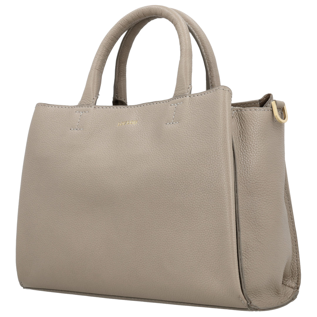 Voorzijde van de LouLou Vera crossover tas in het taupe #kleur_taupe
