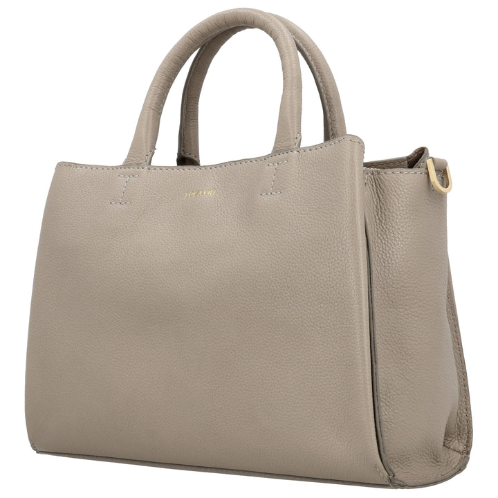 Voorzijde van de LouLou Vera crossover tas in het taupe #kleur_taupe
