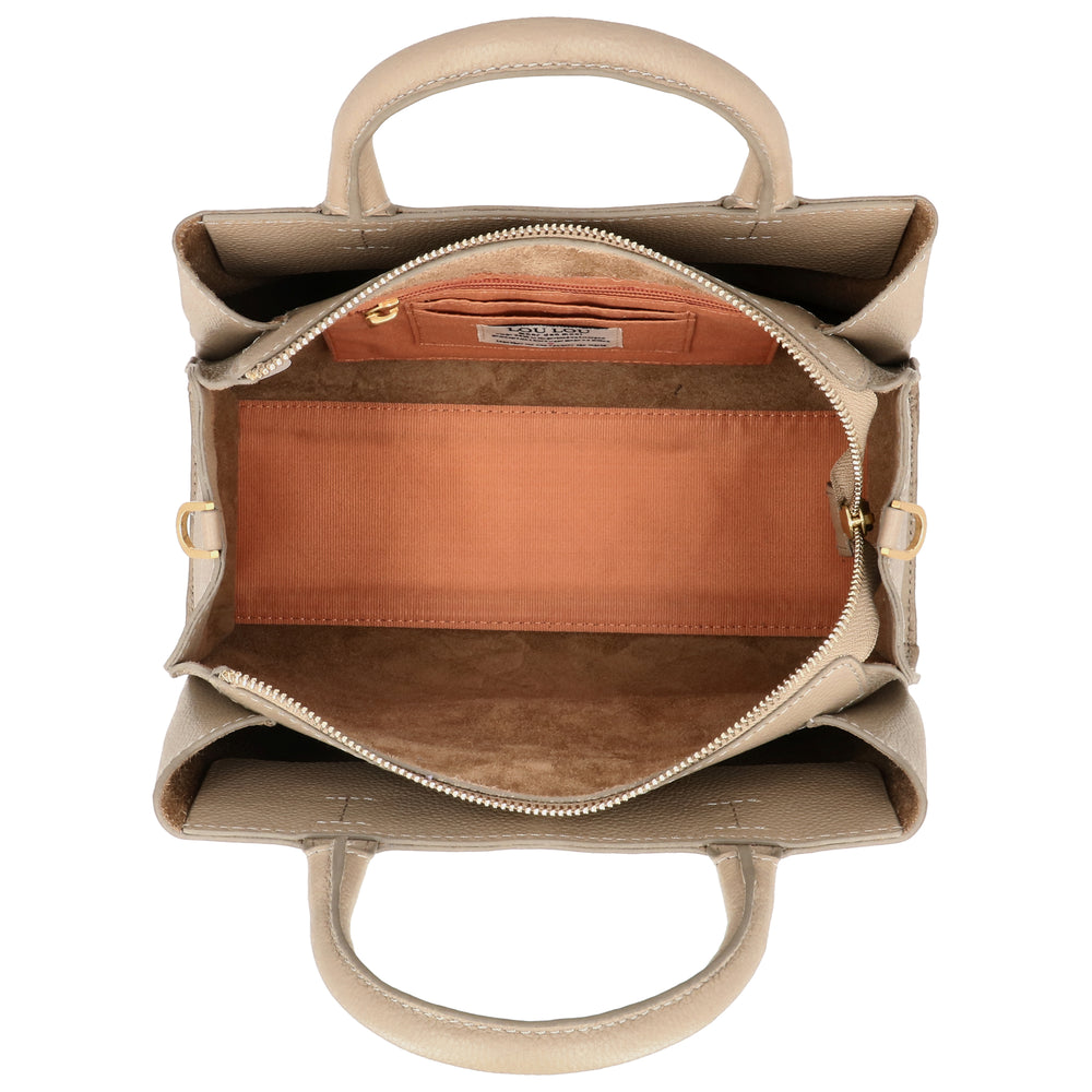 Binnenkant van de LouLou Vera crossover tas in het taupe #kleur_taupe