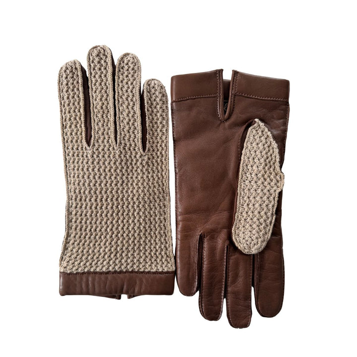 Voorkant en achterkant van de Laimbock Yale Crochet leren handschoen chocolade #kleur_chocolade 