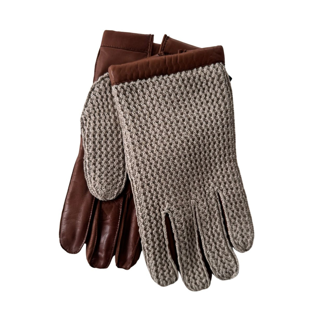 Voorkant en achterkant van de Laimbock Yale Crochet leren handschoen cognac #kleur_cognac