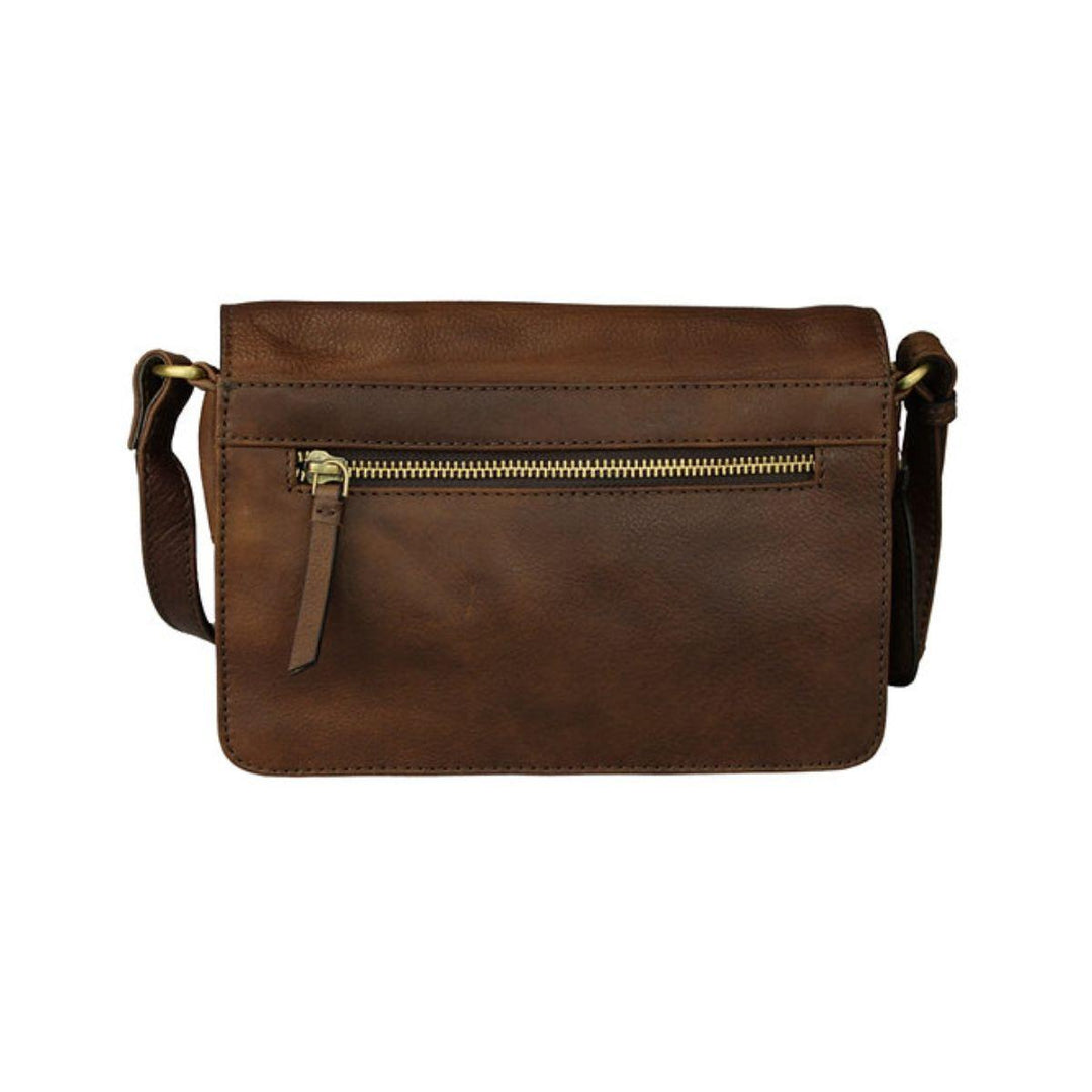 Achterkant Lione Alice leren schoudertas donkerbruin #kleur_donkerbruin