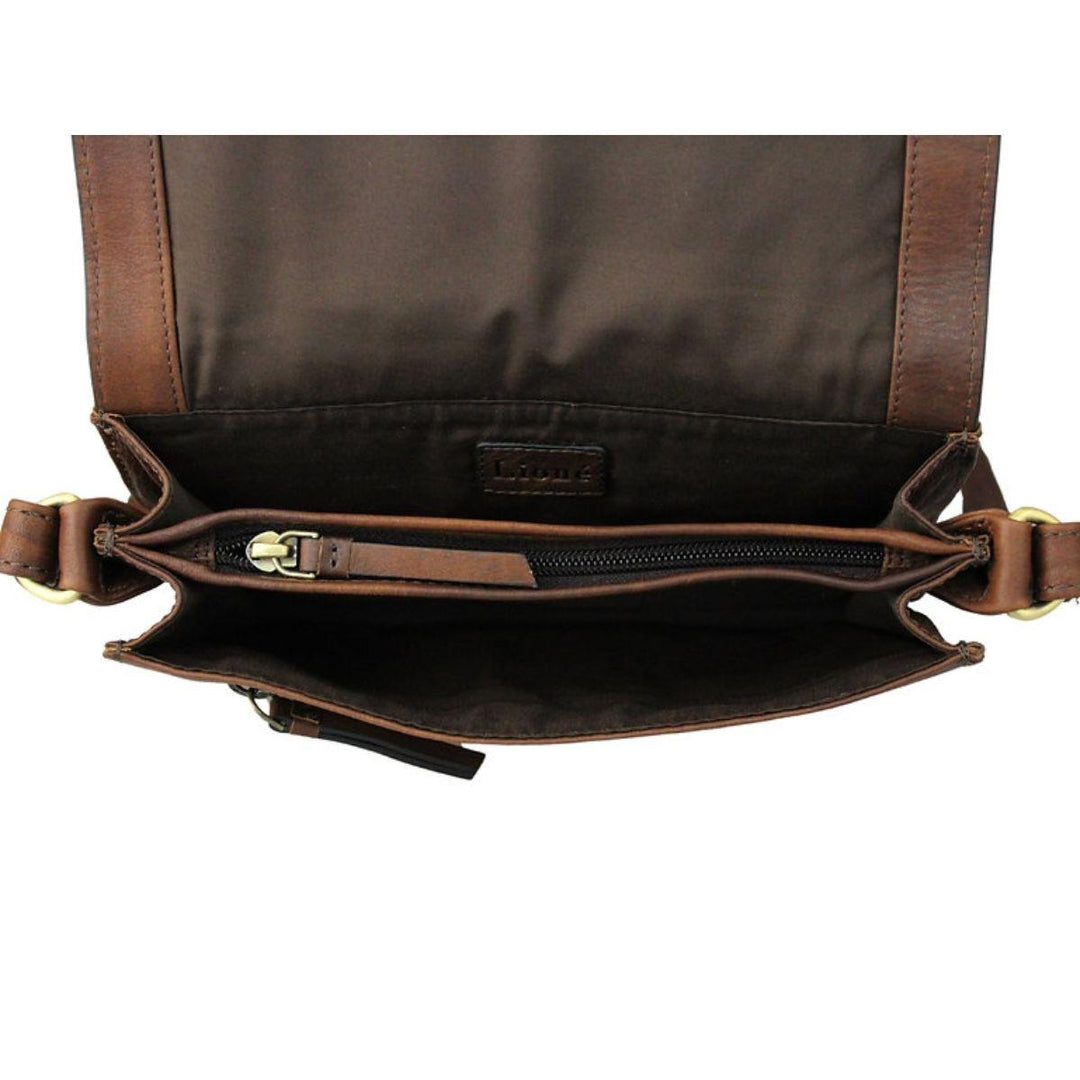 Binnenkant Lione Alice leren schoudertas donkerbruin #kleur_donkerbruin