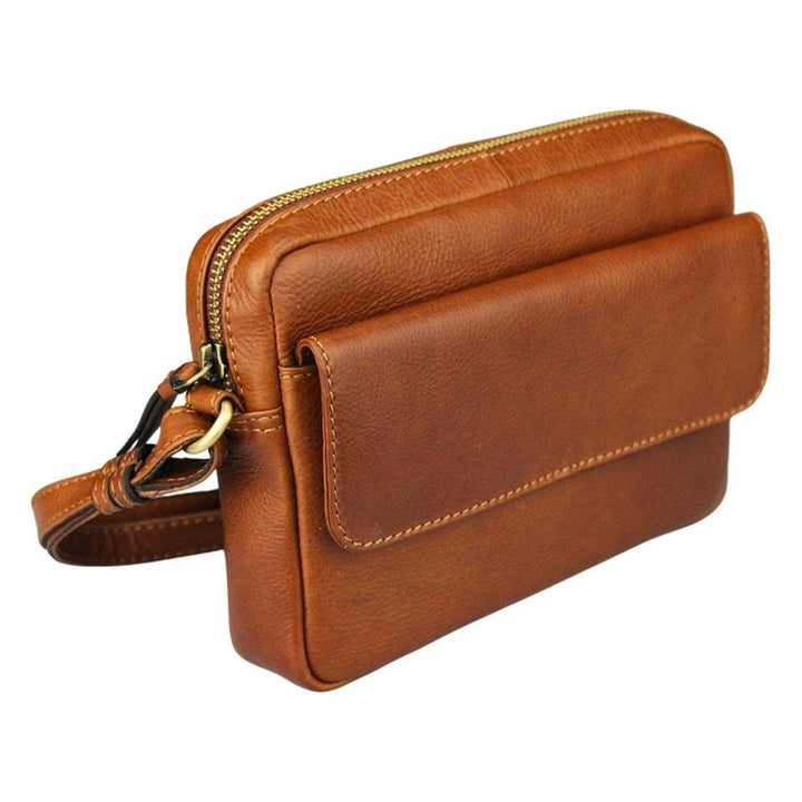 Voorzijde Lioné Sara leren crossbodytas cognac #kleur_cognac