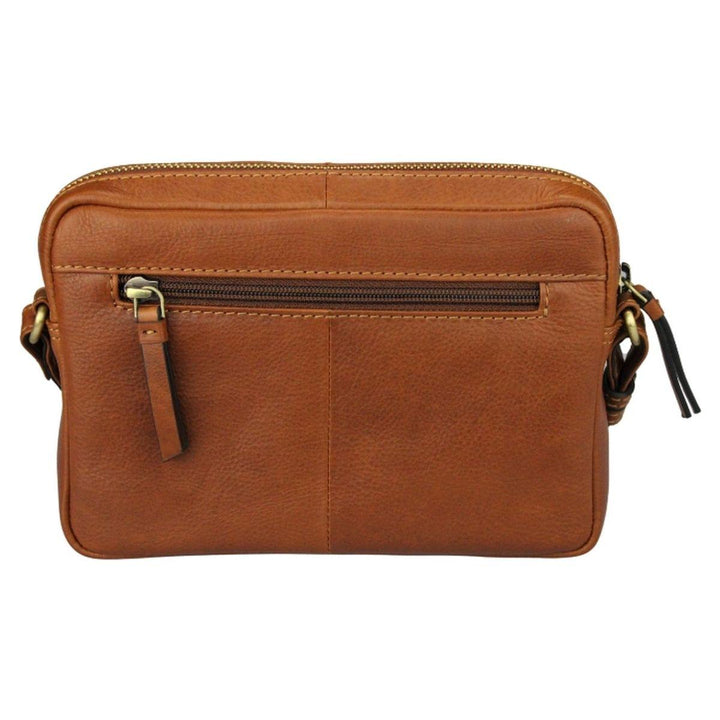 Achterkant Lioné Sara leren crossbodytas cognac #kleur_cognac