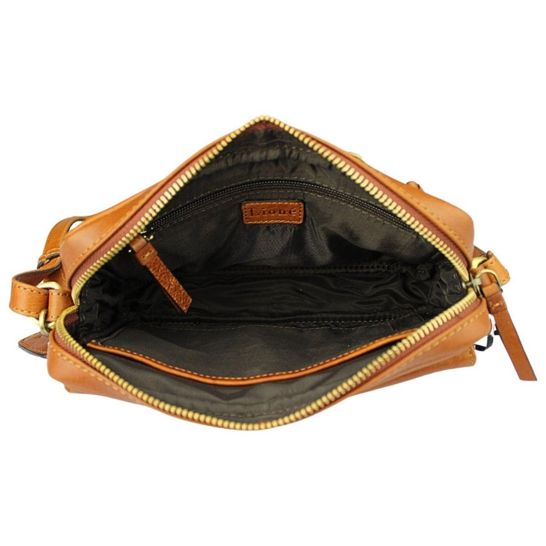 Binnenkant Lioné Sara leren crossbodytas cognac #kleur_cognac