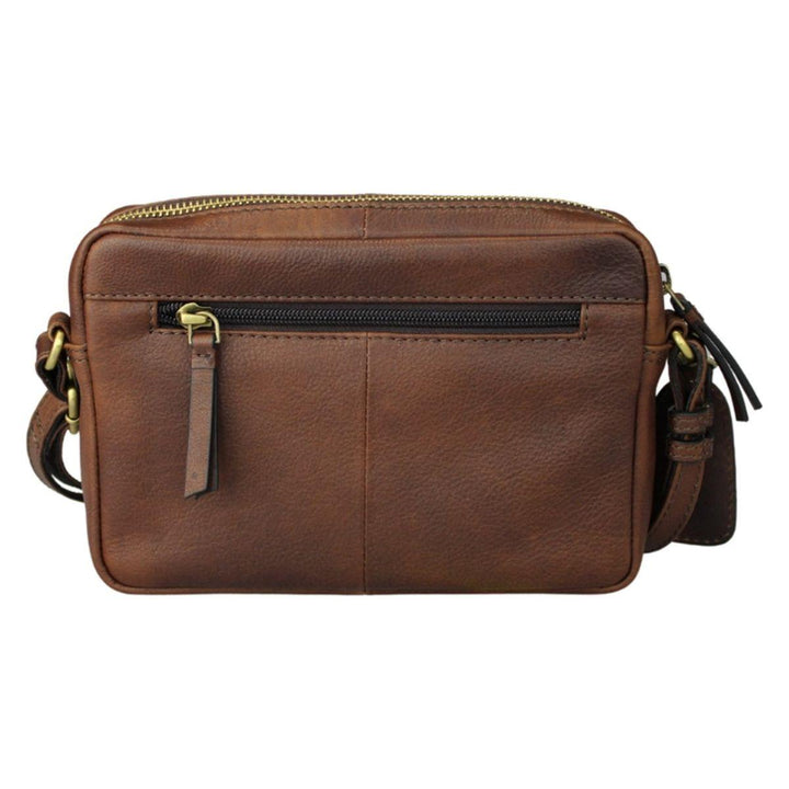 Achterkant Lioné Sara leren crossbodytas donkerbruin #kleur_donkerbruin