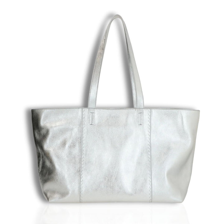 Voorkant Lou Lou Valerie leren shopper silver #kleur_silver