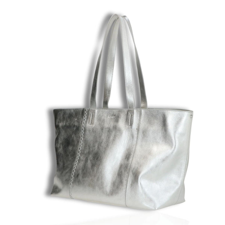 Voorzijde Lou Lou Valerie leren shopper silver #kleur_silver