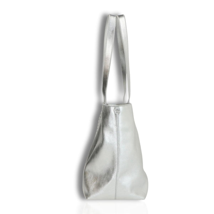 Zijkant Lou Lou Valerie leren shopper silver #kleur_silver