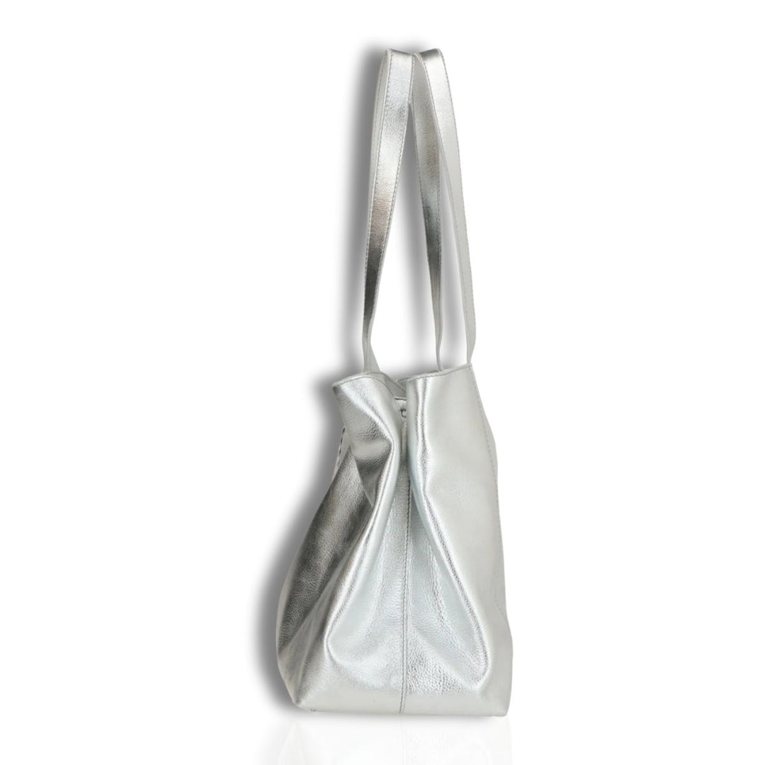 Zijkant Lou Lou Valerie leren shopper silver #kleur_silver