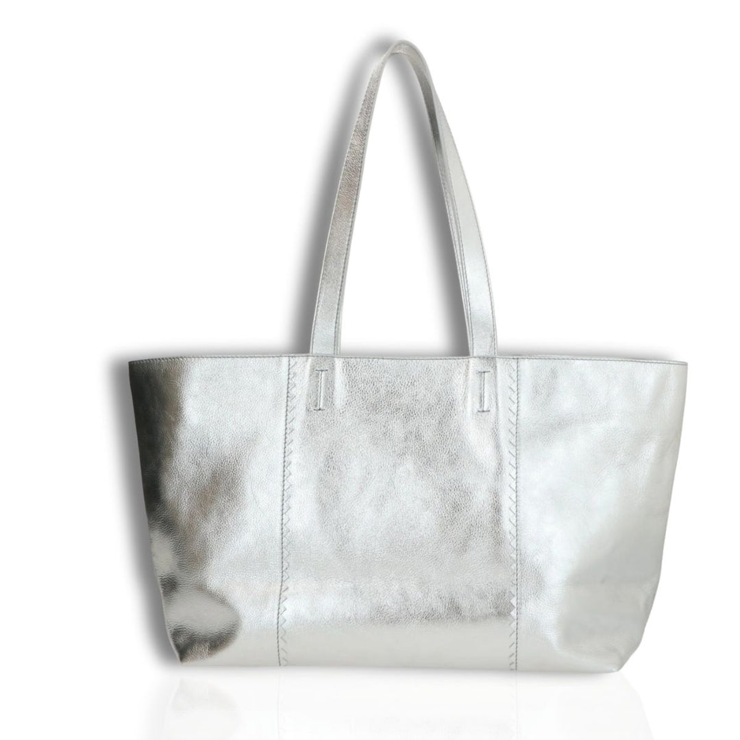 Achterkant Lou Lou Valerie leren shopper silver #kleur_silver