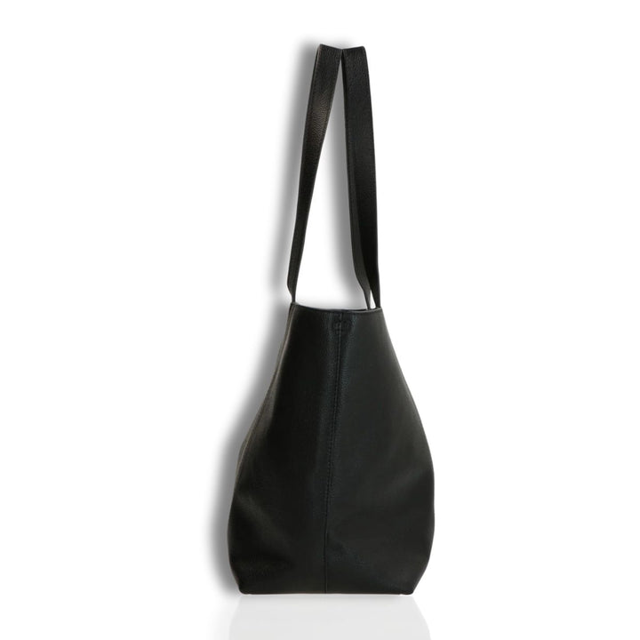 Zijkant Lou Lou Valerie leren shopper zwart #kleur_zwart