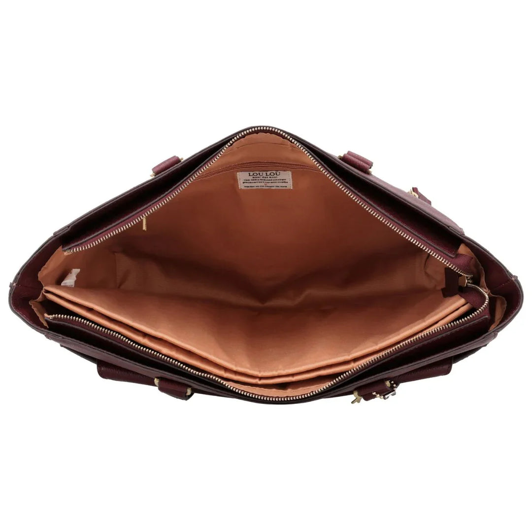 Binnenkant van de Lou Lou Celine dames laptop werktas 15,6 ruby #kleur_ruby