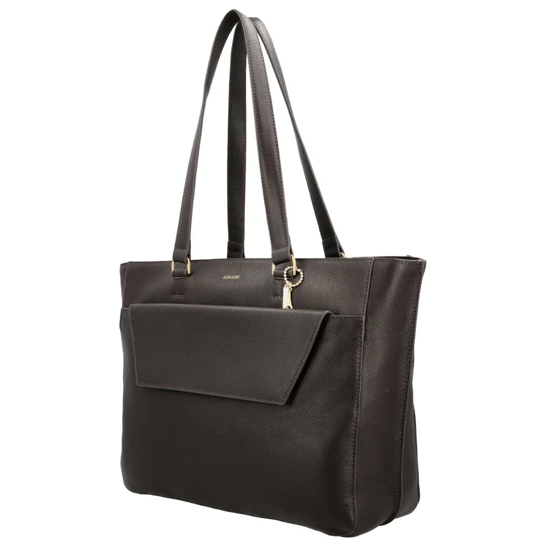 Voorzijde van de Lou Lou Celine dames laptop werktas 15,6 donkerbruin #kleur_donkerbruin