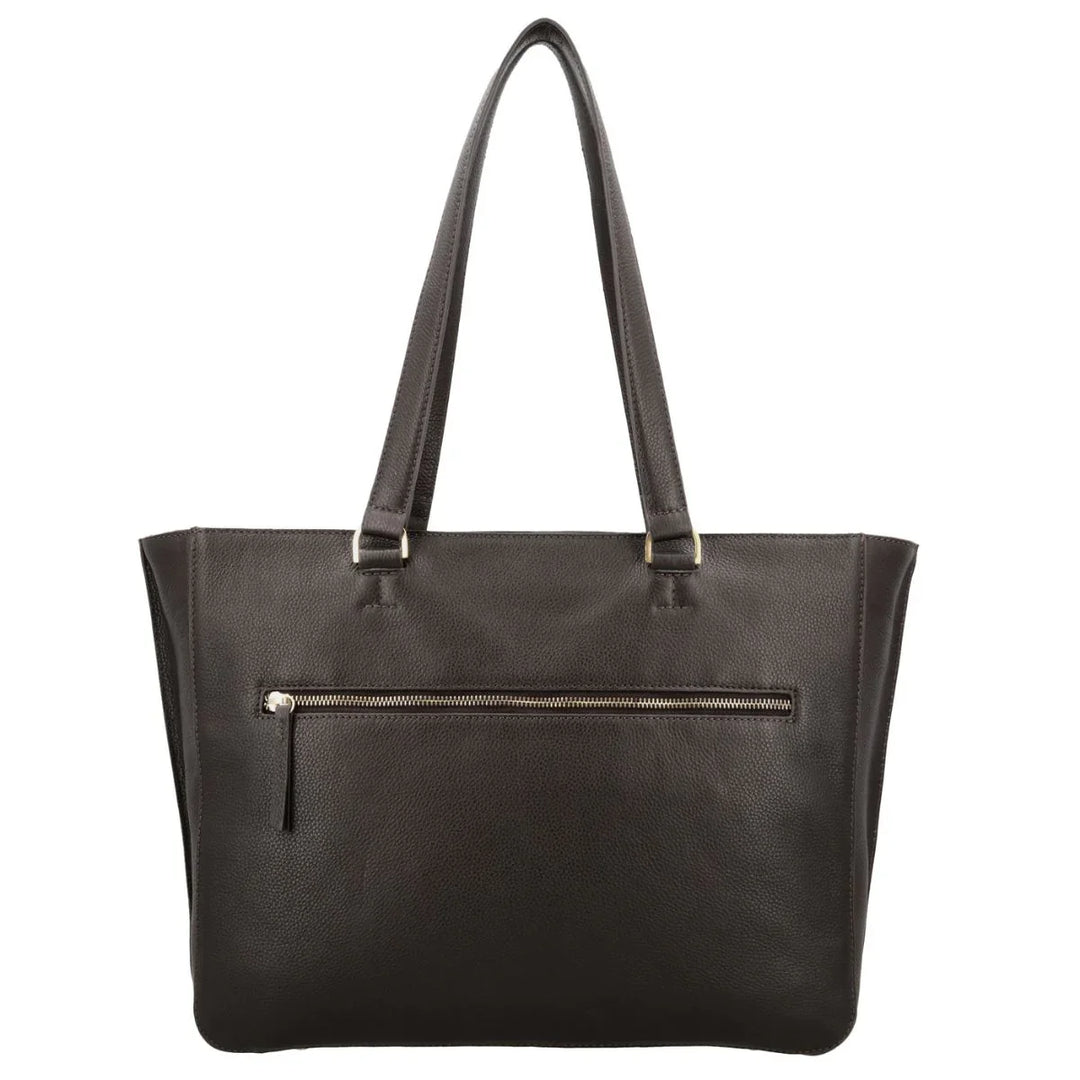 Achterkant van de Lou Lou Celine dames laptop werktas 15,6 donkerbruin #kleur_donkerbruin