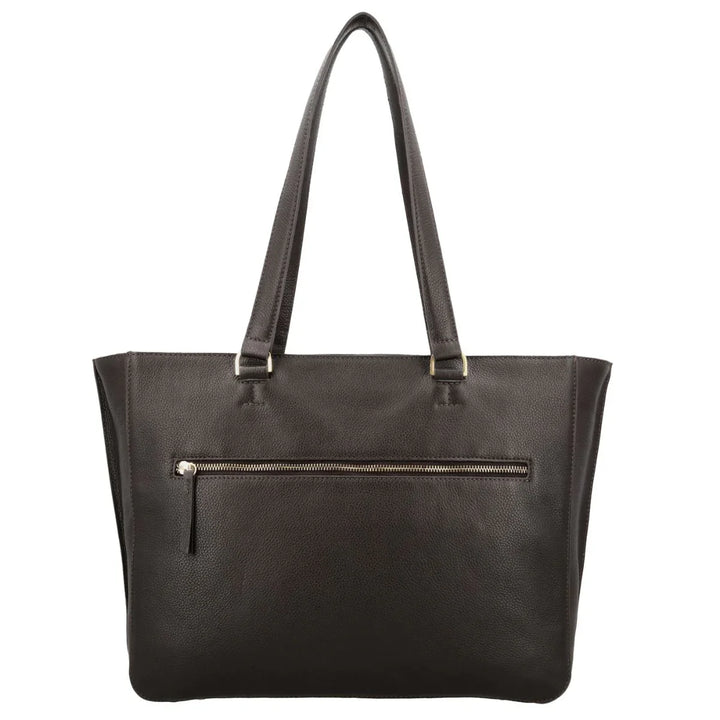 Achterkant van de Lou Lou Celine dames laptop werktas 15,6 donkerbruin #kleur_donkerbruin