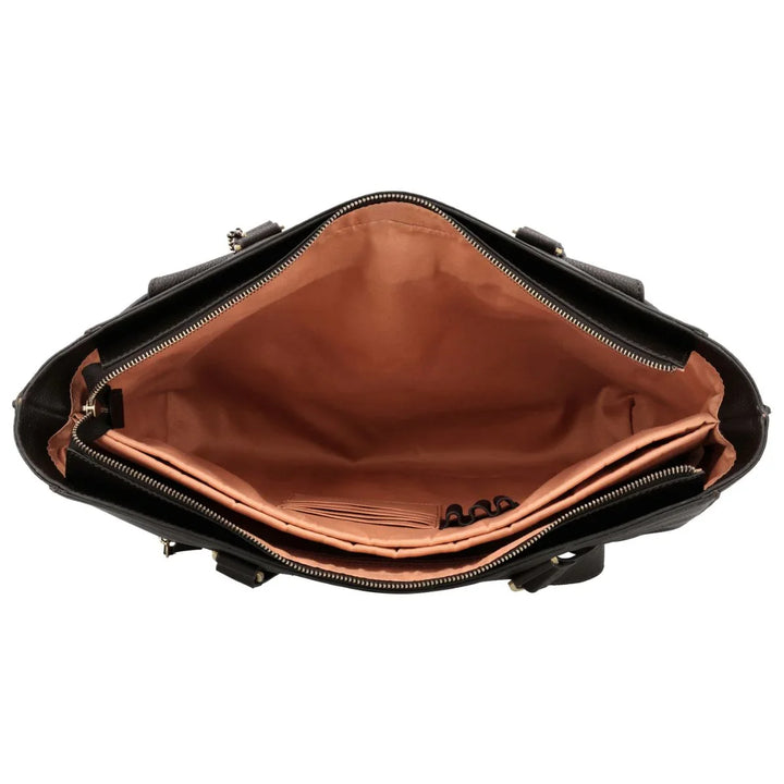 Binnenkant van de Lou Lou Celine dames laptop werktas 15,6 donkerbruin #kleur_donkerbruin