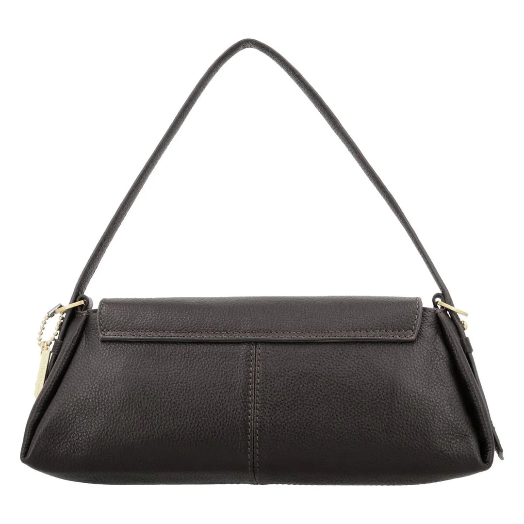 Achterkant van de LouLou Isa leren schoudertas chocolade #kleur_chocolade