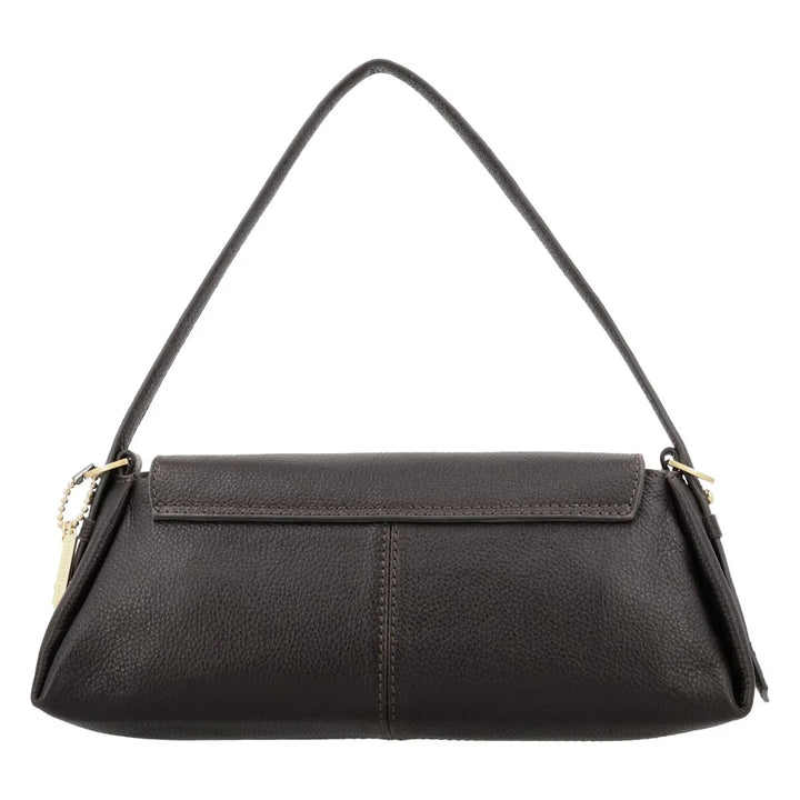 Achterkant van de LouLou Isa leren schoudertas chocolade #kleur_chocolade