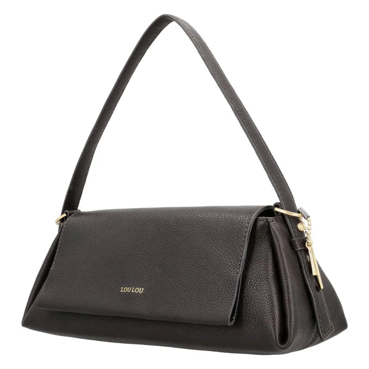 Voorzijde van de LouLou Isa leren schoudertas chocolade #kleur_chocolade