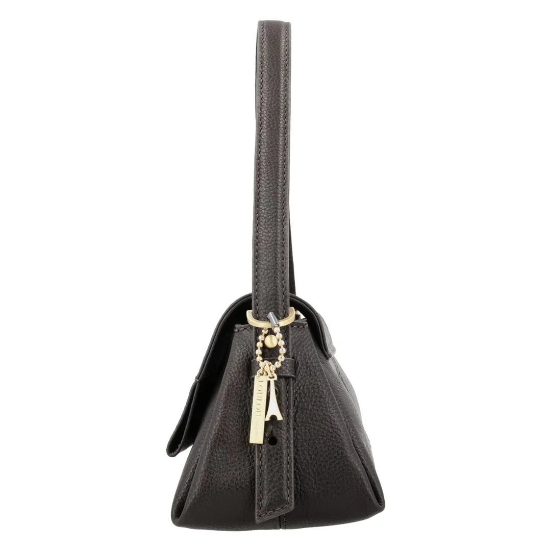 Zijkant van de LouLou Isa leren schoudertas chocolade #kleur_chocolade