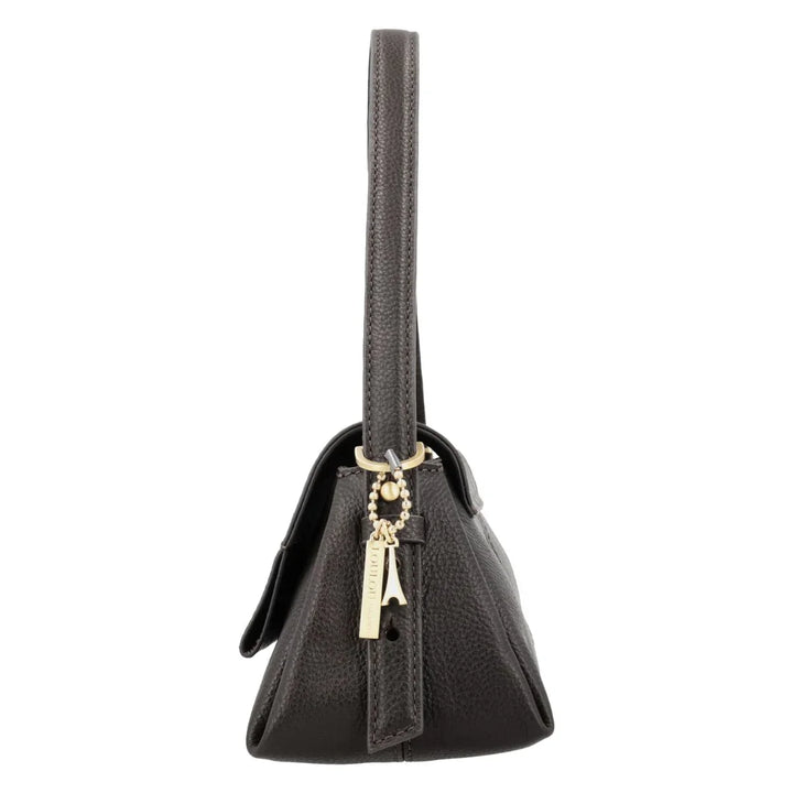 Zijkant van de LouLou Isa leren schoudertas chocolade #kleur_chocolade